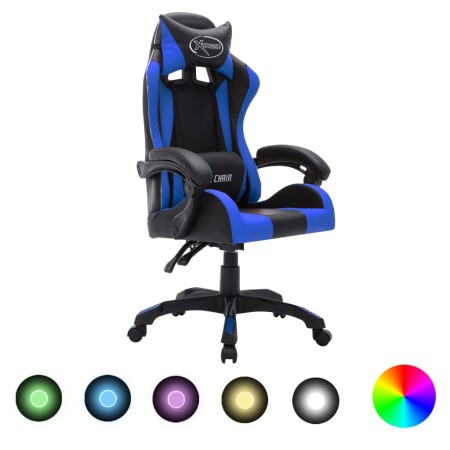 Silla gaming con luces LED RGB cuero sintético azul y negro en Sillas de oficina | Comprar online en Foru.es