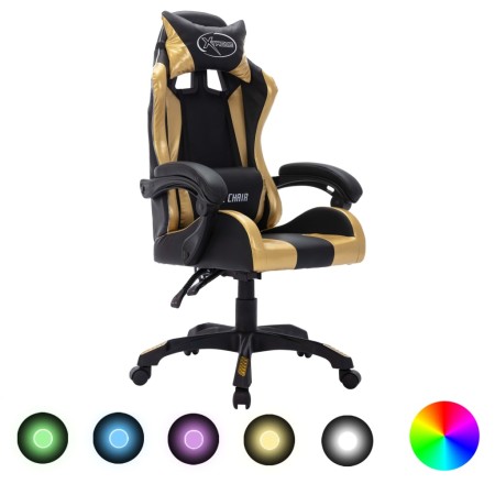 Silla gaming con luces LED RGB cuero sintético dorado y negro en Sillas de oficina | Comprar online en Foru.es