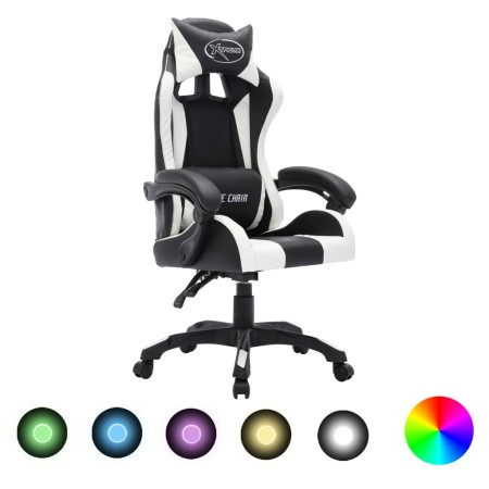 Silla gaming con luces LED RGB cuero sintético blanco y negro en Sillas de oficina | Comprar online en Foru.es