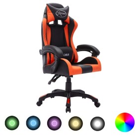 Silla gaming con luces LED RGB cuero sintético naranja y negro en Sillas de oficina | Comprar online en Foru.es