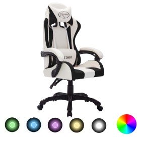 Silla gaming con luces LED RGB cuero sintético blanco y negro en Sillas de oficina | Comprar online en Foru.es