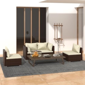 Set muebles de jardín 4 piezas y cojines ratán sintético marrón de vidaXL, Conjuntos de jardín - Ref: Foro24-3102170, Precio:...