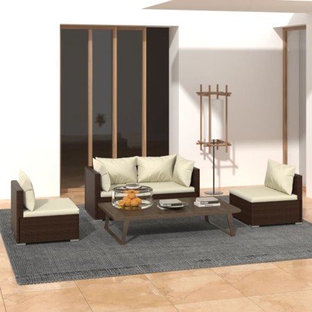 Set muebles de jardín 4 piezas y cojines ratán sintético marrón de vidaXL, Conjuntos de jardín - Ref: Foro24-3102170, Precio:...
