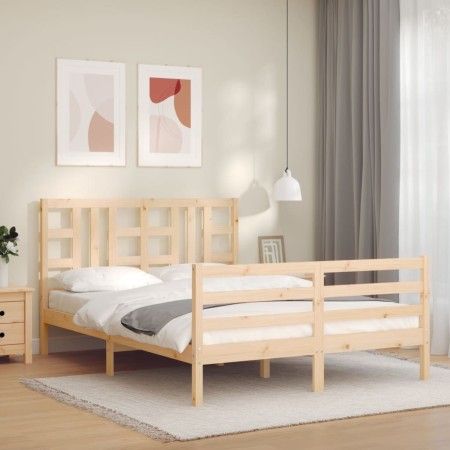 Estructura de cama con cabecero madera maciza 140x200 cm de vidaXL, Camas y somieres - Ref: Foro24-3193921, Precio: 122,17 €,...