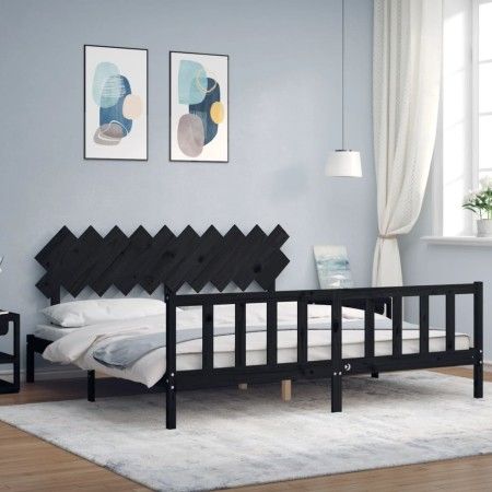 Estructura de cama con cabecero madera maciza negro 200x200 cm de vidaXL, Camas y somieres - Ref: Foro24-3193490, Precio: 210...