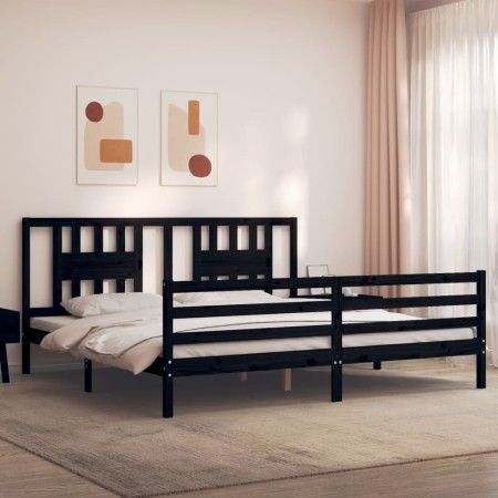 Estructura de cama con cabecero madera maciza negro 200x200 cm de vidaXL, Camas y somieres - Ref: Foro24-3194595, Precio: 174...