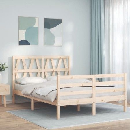 Estructura de cama con cabecero madera maciza 140x200 cm de vidaXL, Camas y somieres - Ref: Foro24-3194376, Precio: 132,25 €,...