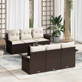 Conjunto de sofá de jardín 7 pcs Marrón ratán sintético en Sofás de exterior | Comprar online en Foru.es