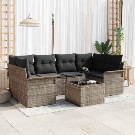 Conjunto de sofá de jardín 7 pcs Gris Poliratán en Sofás de exterior | Comprar online en Foru.es
