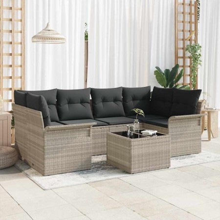 Conjunto de sofá de jardín 7 pcs Gris Claro ratán sintético en Sofás de exterior | Comprar online en Foru.es