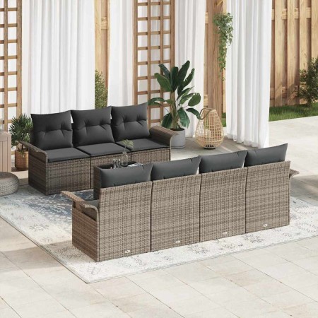 Conjunto de sofá de jardín con cojín 8 pcs Gris ratán sintético en Sofás de exterior | Comprar online en Foru.es
