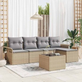 Conjunto de sofá de jardín con cojín 6 pcs Beige Poliratán en Sofás de exterior | Comprar online en Foru.es