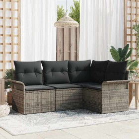Conjunto de sofá de jardín con cojín 4 pcs Gris ratán sintético en Sofás de exterior | Comprar online en Foru.es