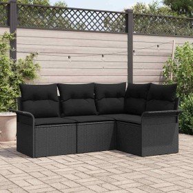 Conjunto de sofá de jardín 4 pcs Negro ratán sintético en Sofás de exterior | Comprar online en Foru.es
