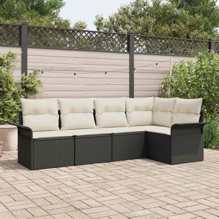 Conjunto de sofá de jardín Manual 5 pcs Negro ratán sintético en Sofás de exterior | Comprar online en Foru.es