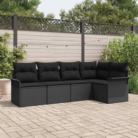 Conjunto de sofá de jardín Manual 5 pcs Negro ratán sintético en Sofás de exterior | Comprar online en Foru.es