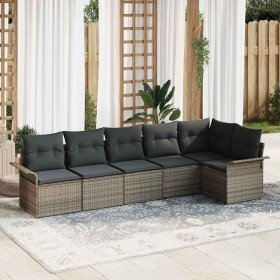 Conjunto de sofá de jardín con cojín 6 pcs Gris ratán sintético en Sofás de exterior | Comprar online en Foru.es
