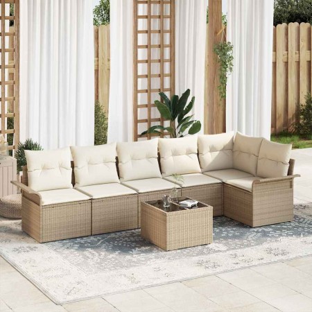 Conjunto de sofá de jardín 7 pcs Beige ratán sintético en Sofás de exterior | Comprar online en Foru.es