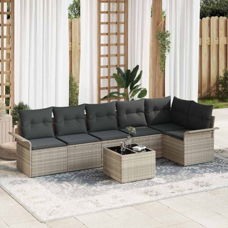 Conjunto de sofá de jardín 7 pcs Gris Claro ratán sintético en Sofás de exterior | Comprar online en Foru.es