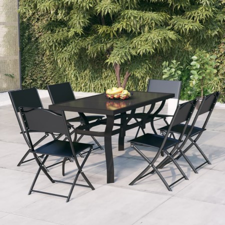 Juego de comedor de jardín 7 piezas con cojines gris y negro de vidaXL, Conjuntos de jardín - Ref: Foro24-3102924, Precio: 36...