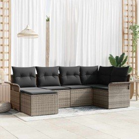 Conjunto de sofá de jardín con cojín 6 pcs Gris ratán sintético en Sofás de exterior | Comprar online en Foru.es