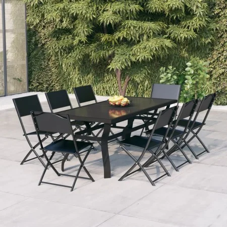 Juego de comedor de jardín 9 piezas gris y negro de vidaXL, Conjuntos de jardín - Ref: Foro24-3102921, Precio: 453,08 €, Desc...