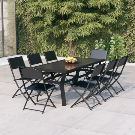 Juego de comedor de jardín 9 piezas gris y negro de vidaXL, Conjuntos de jardín - Ref: Foro24-3102921, Precio: 460,67 €, Desc...