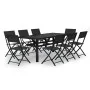 Juego de comedor de jardín 9 piezas gris y negro de vidaXL, Conjuntos de jardín - Ref: Foro24-3102921, Precio: 453,08 €, Desc...