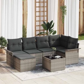 Conjunto de sofá de jardín con cojín 7 pcs Gris ratán sintético en Sofás de exterior | Comprar online en Foru.es
