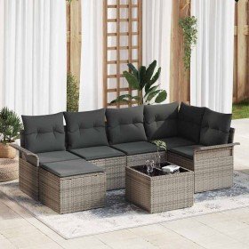 Conjunto de sofá de jardín con cojín 7 pcs Gris ratán sintético en Sofás de exterior | Comprar online en Foru.es