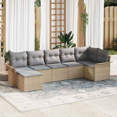 Conjunto de sofá de jardín 7 pcs Beige ratán sintético en Sofás de exterior | Comprar online en Foru.es
