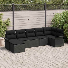 Conjunto de sofá de jardín con cojín 7 pcs Negro Poliratán en Sofás de exterior | Comprar online en Foru.es