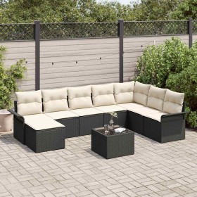 Conjunto de sofá de jardín con cojín 9 pcs Negro Poliratán en Sofás de exterior | Comprar online en Foru.es