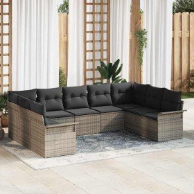 Conjunto de sofá de jardín con cojín 9 pcs Gris ratán sintético en Sofás de exterior | Comprar online en Foru.es