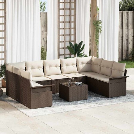 Conjunto de sofá de jardín 10 pcs Marrón ratán sintético en Sofás de exterior | Comprar online en Foru.es