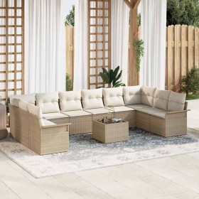 Conjunto de sofá de jardín con cojín 11 pcs Beige Poliratán en Sofás de exterior | Comprar online en Foru.es