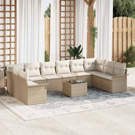Conjunto de sofá de jardín con cojín 11 pcs Beige Poliratán en Sofás de exterior | Comprar online en Foru.es