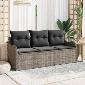 Conjunto de sofá de jardín con cojín 3 pcs Gris ratán sintético en Sofás de exterior | Comprar online en Foru.es