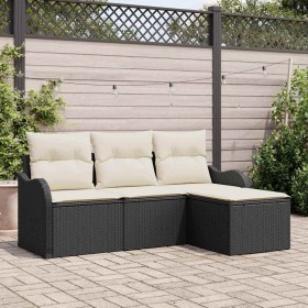 Conjunto de sofá de jardín con cojín 4 pcs Negro Poliratán en Sofás de exterior | Comprar online en Foru.es