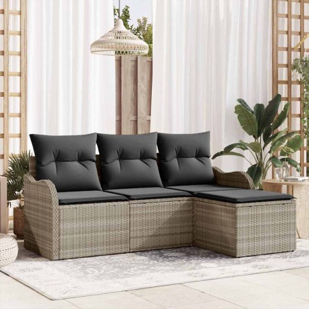 Conjunto de sofá de jardín con cojín 4 pcs Gris claro Poliratán en Sofás de exterior | Comprar online en Foru.es