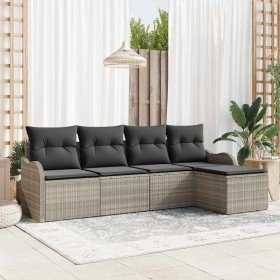 Conjunto de sofá de jardín 5 pcs Gris claro ratán sintético en Sofás de exterior | Comprar online en Foru.es
