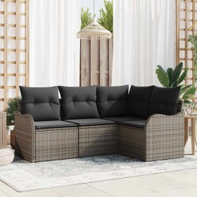 Conjunto de sofá de jardín 4 pcs Gris ratán sintético en Sofás de exterior | Comprar online en Foru.es