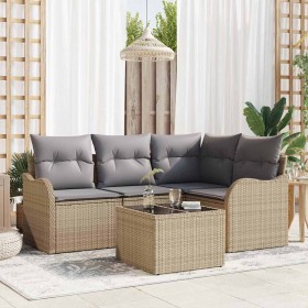 Conjunto de sofá de jardín con cojín 5 pcs Beige Poliratán en Sofás de exterior | Comprar online en Foru.es