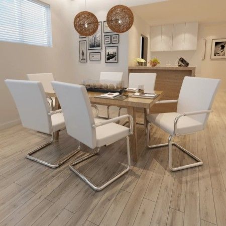 Sillas voladizas de comedor 6 unidades cuero sintético blanco de vidaXL, Sillas de comedor - Ref: Foro24-270165, Precio: 486,...