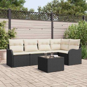 Conjunto de sofá de jardín con cojín 6 pcs Negro Poliratán en Sofás de exterior | Comprar online en Foru.es