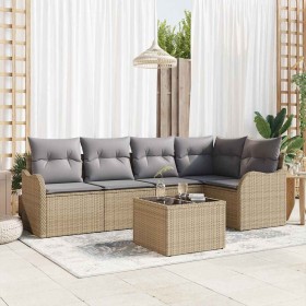 Conjunto de sofá de jardín con cojín 6 pcs Beige Poliratán en Sofás de exterior | Comprar online en Foru.es