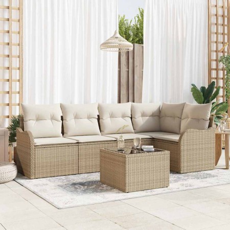 Conjunto de sofá de jardín con cojín 6 pcs Beige Poliratán en Sofás de exterior | Comprar online en Foru.es