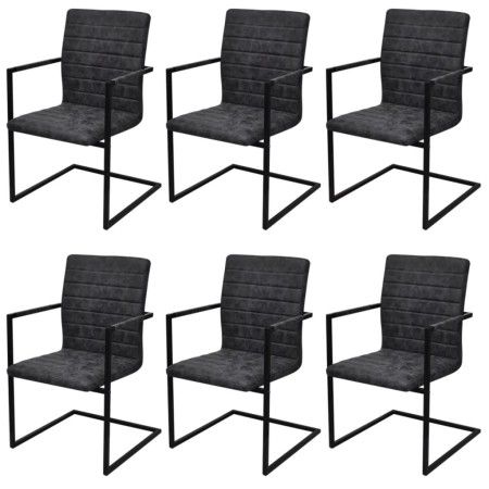 Sillas voladizas de comedor 6 unidades cuero sintético negro de vidaXL, Sillas de comedor - Ref: Foro24-272416, Precio: 646,8...