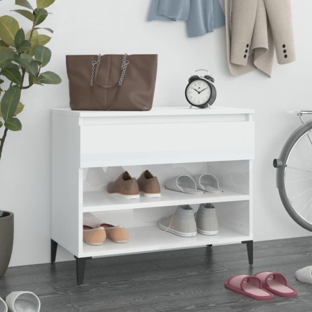 Mueble zapatero madera contrachapada blanco brillo 70x36x60 cm de vidaXL, Zapateros y organizadores de calzado - Ref: Foro24-...