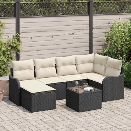 Conjunto de sofá de jardín con cojín 7 pcs Negro Poliratán en Sofás de exterior | Comprar online en Foru.es